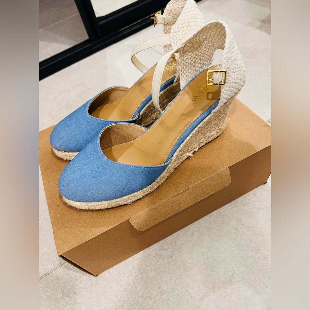 J. Crew Blue Ankle-Strap Espadrille Wedges Size 9
